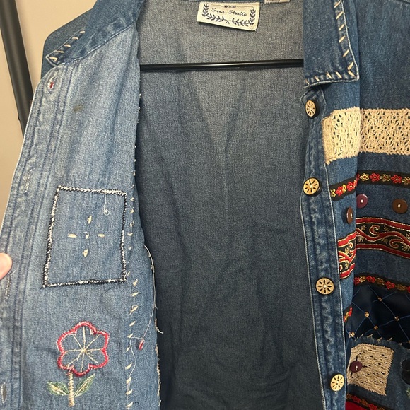 Sara Studio Vintage Denim Patchwork Jacket Large 100% Cotton Boho Grandmacore - Picture 8 of 9